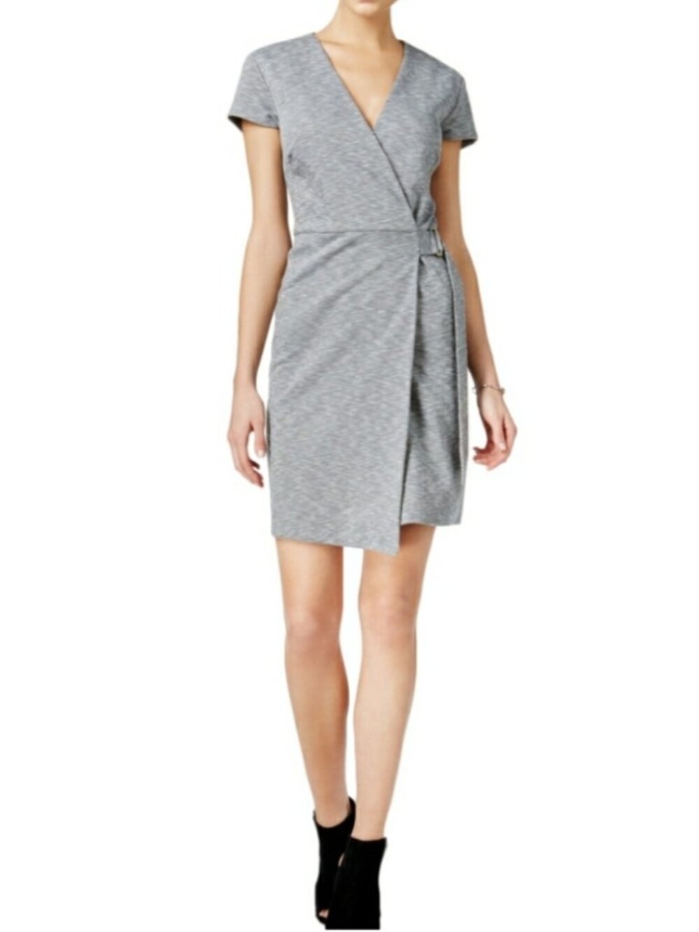 Bar III sz L NWT grey faux wrap dress